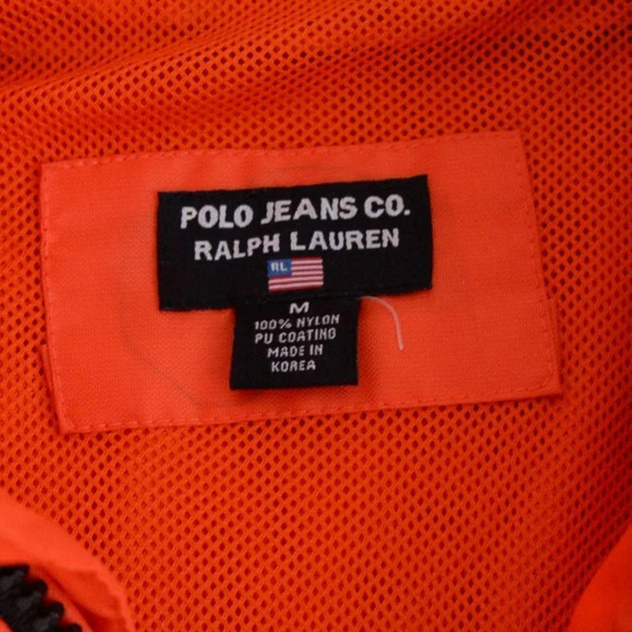 Vintage Polo Jeans Co. Ralph Lauren Orange Zip Up Rain Coat Size Medium - Picture 13 of 14